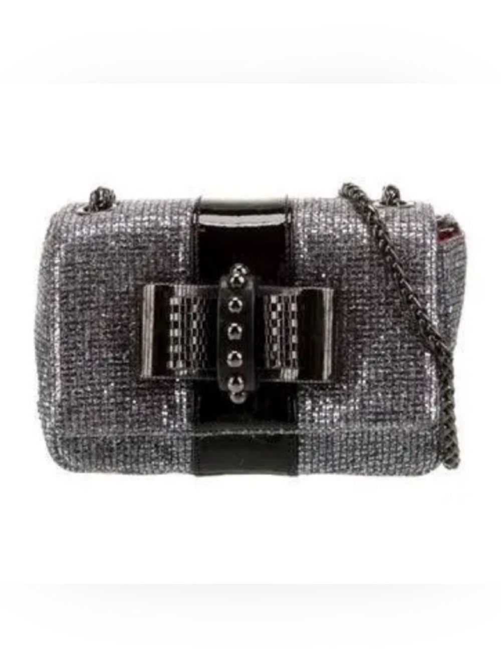 LOUBOUTIN Sweet Charity Silver Glitter Patent Leather Mini Crossbody Bag